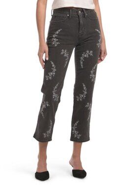 LUCKY BRAND High Rise Zoe Straight Jeans With Embroidered Detail